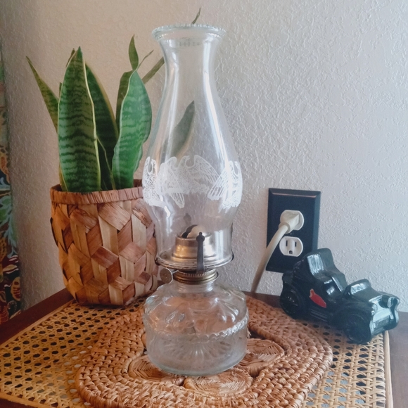 Eagle Other - Vintage Eagle Co Clear Glass Oil Lamp w/White Eagles